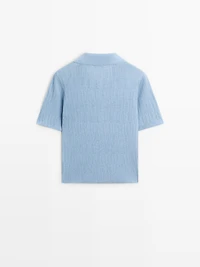 Textured knit polo sweater