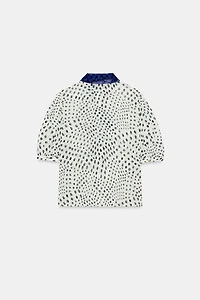 BLOUSE À POIS ET NŒUD CONTRASTANT