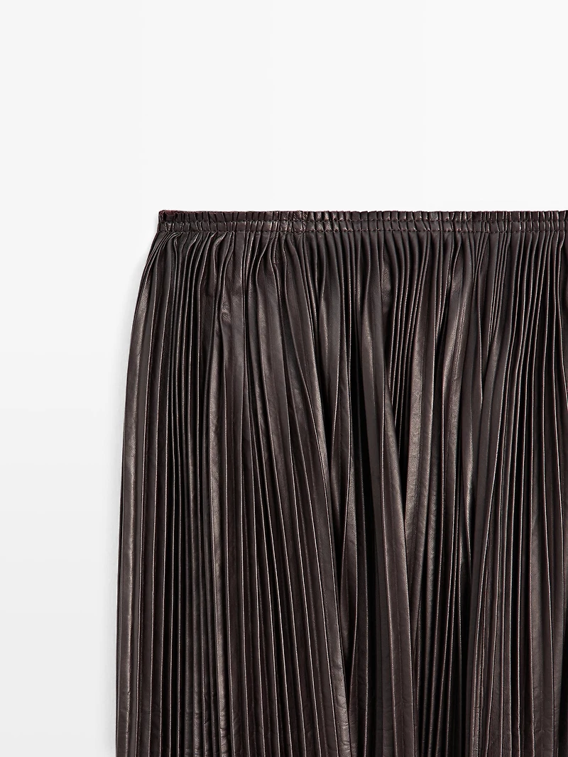 Long pleated nappa leather skirt - LIMITED