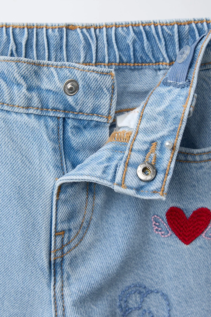 EMBROIDERED WIDE LEG JEANS