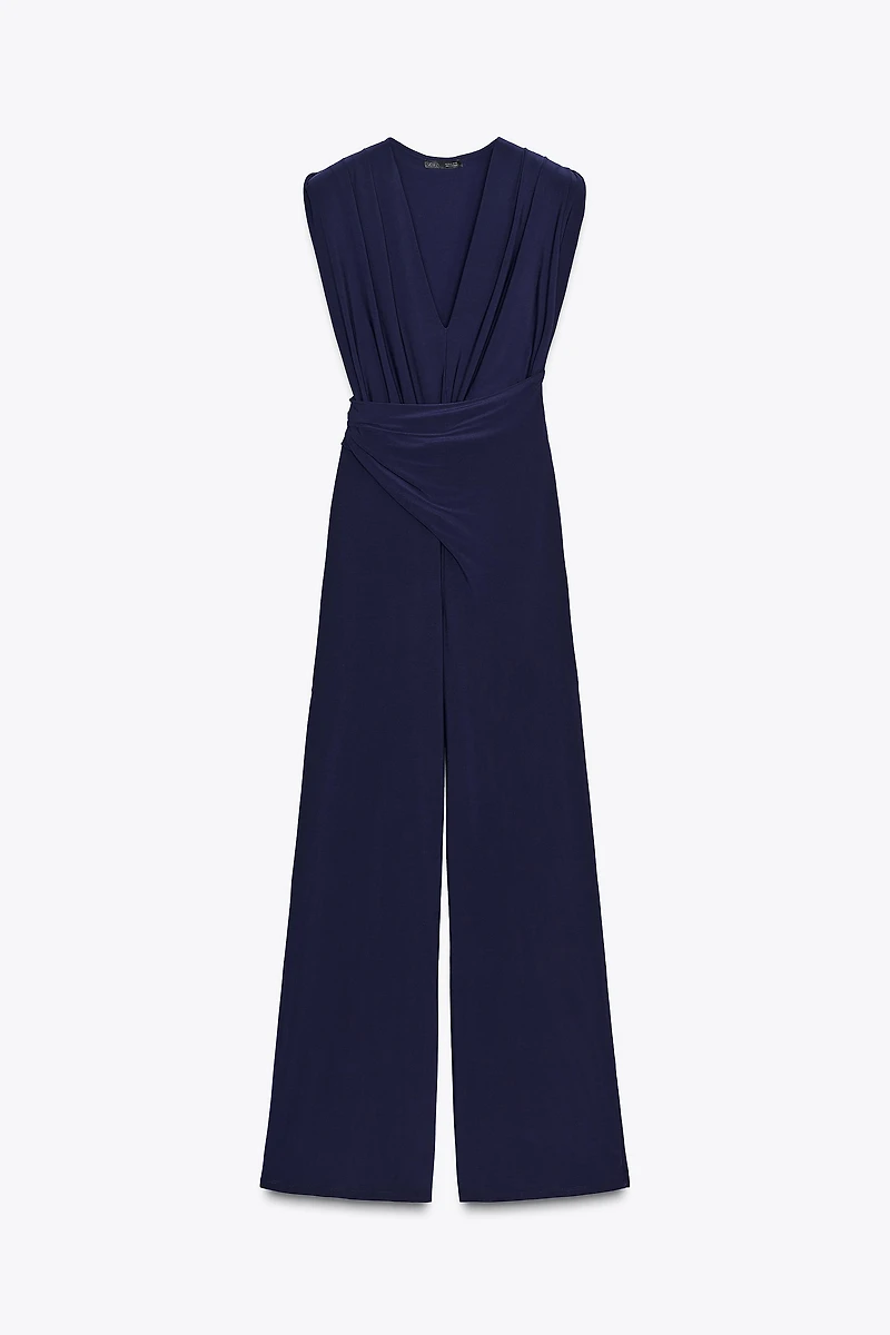 LONG DRAPED SHOULDER PAD JUMPSUIT
