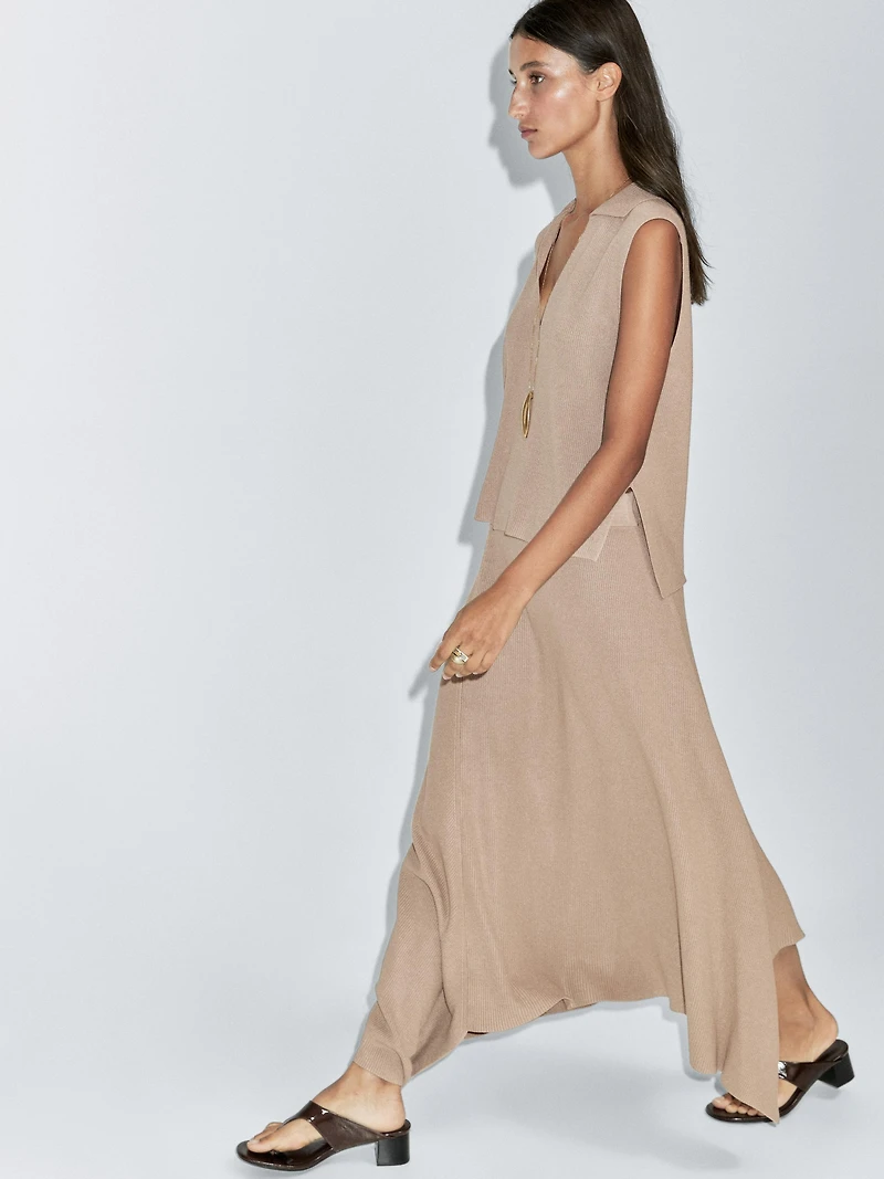 Asymmetric knit midi skirt