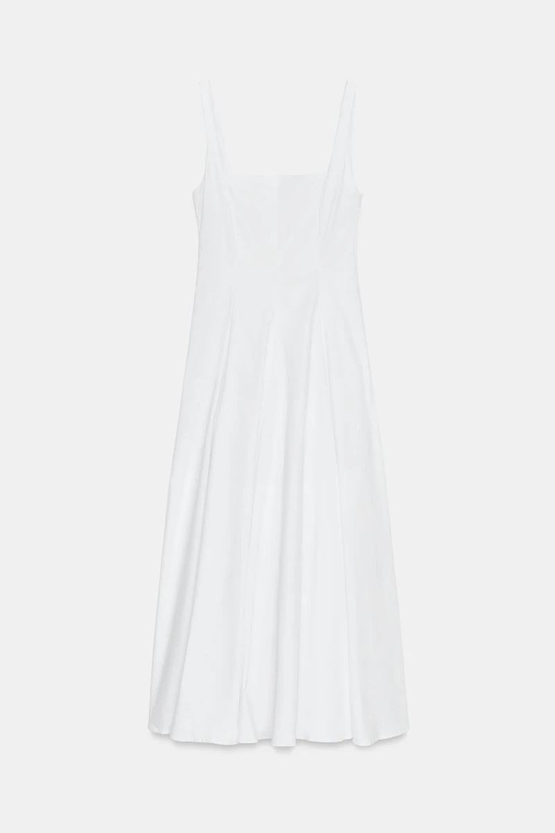 ROBE MIDI EN POPELINE À GODETS