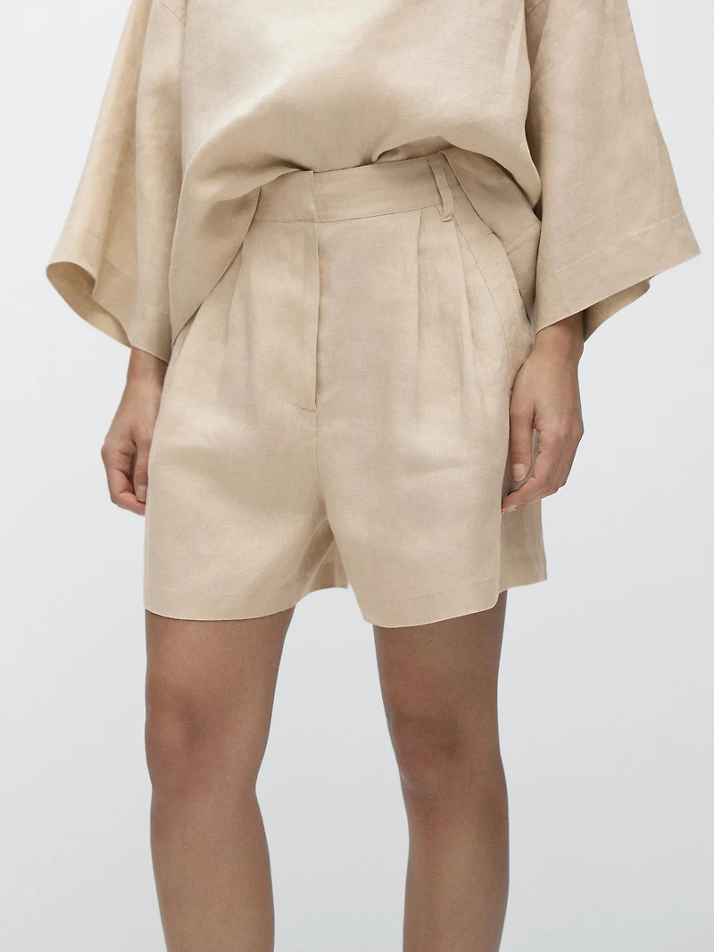 100% linen long Bermuda shorts with darts