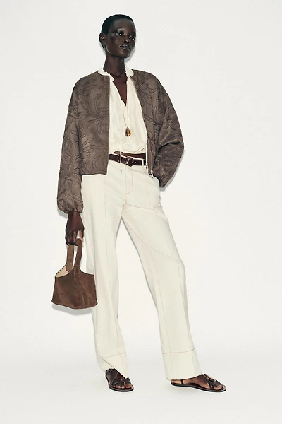 EMBROIDERED FAUX SUEDE BOMBER JACKET