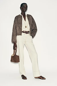 EMBROIDERED FAUX SUEDE BOMBER JACKET