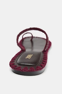 BEADED TOPSTITCHED SANDALS