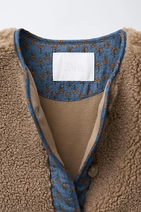BLOUSON EFFET MOUTON PATCHWORK FLEURS