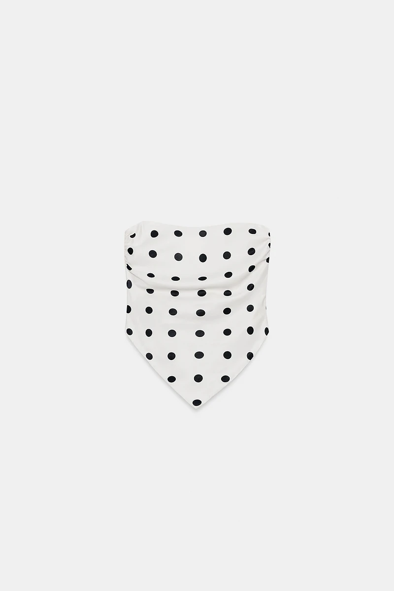 POLKA DOT SATIN BANDEAU TOP WITH TIE
