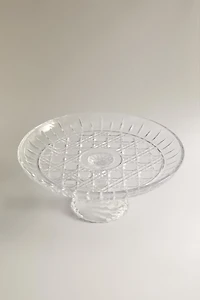 RAISED GLASS SERVING DISH WITH DIAMOND DESIGN