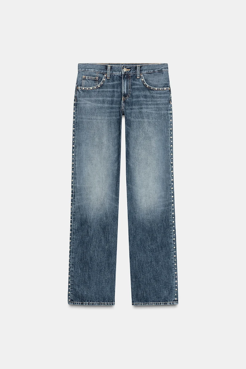 TRF SLUNG LOW-RISE STUDDED JEANS