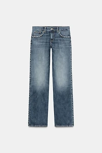 TRF SLUNG LOW-RISE STUDDED JEANS