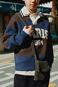 PULL POLO EN MAILLE À RAYURES IMPRIMÉES