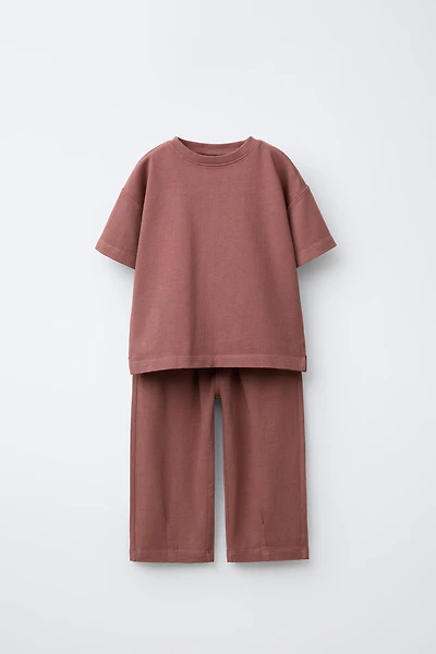 PLAIN WIDE LEG T-SHIRT AND PANTS SET