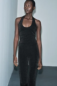 SHINY STRETCH HALTER TOP