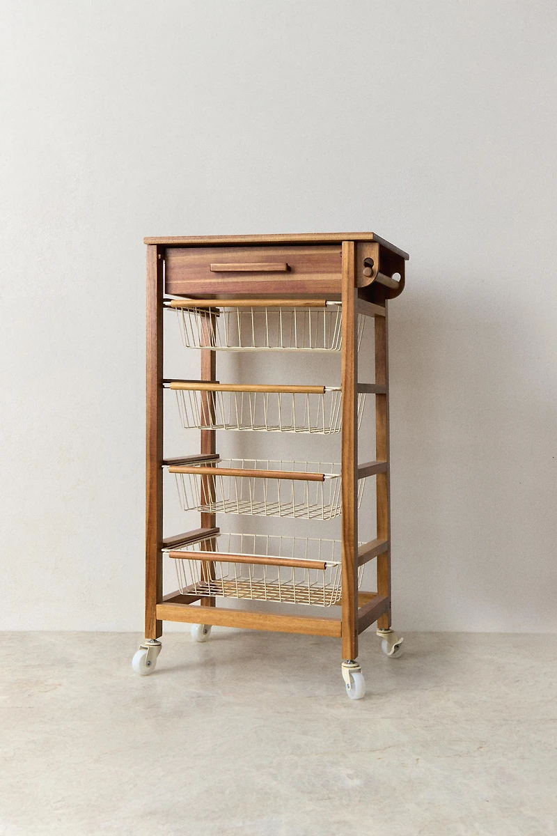 WOOD AND METAL STORAGE FURNITURE WITH WHEELS