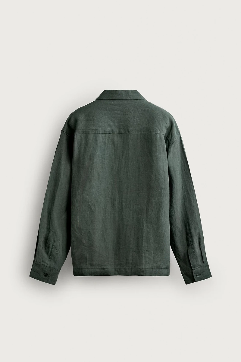 RELAXED FIT 100% LINEN PLEATED SHIRT