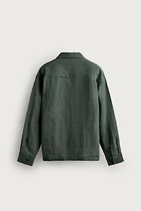 RELAXED FIT 100% LINEN PLEATED SHIRT