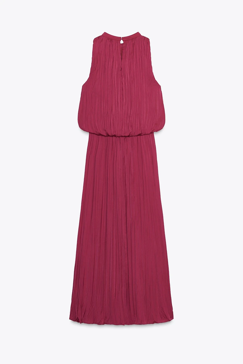 WRINKLE EFFECT PLEATED MIDI DRESS