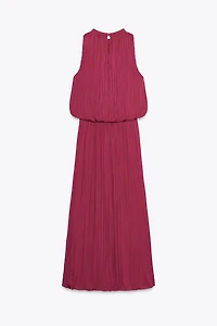 WRINKLE EFFECT PLEATED MIDI DRESS