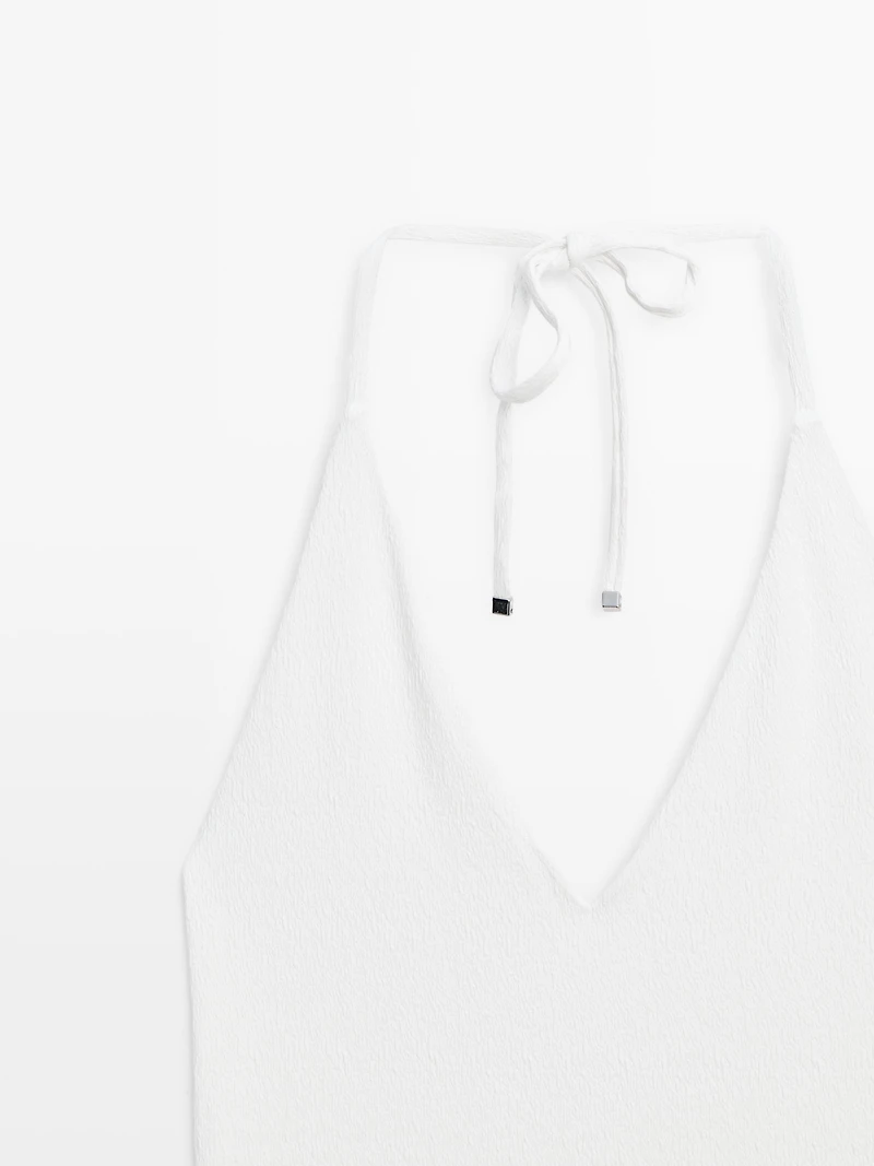 Textured V-neck swimsuit