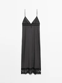 100% silk midi dress with lace detail