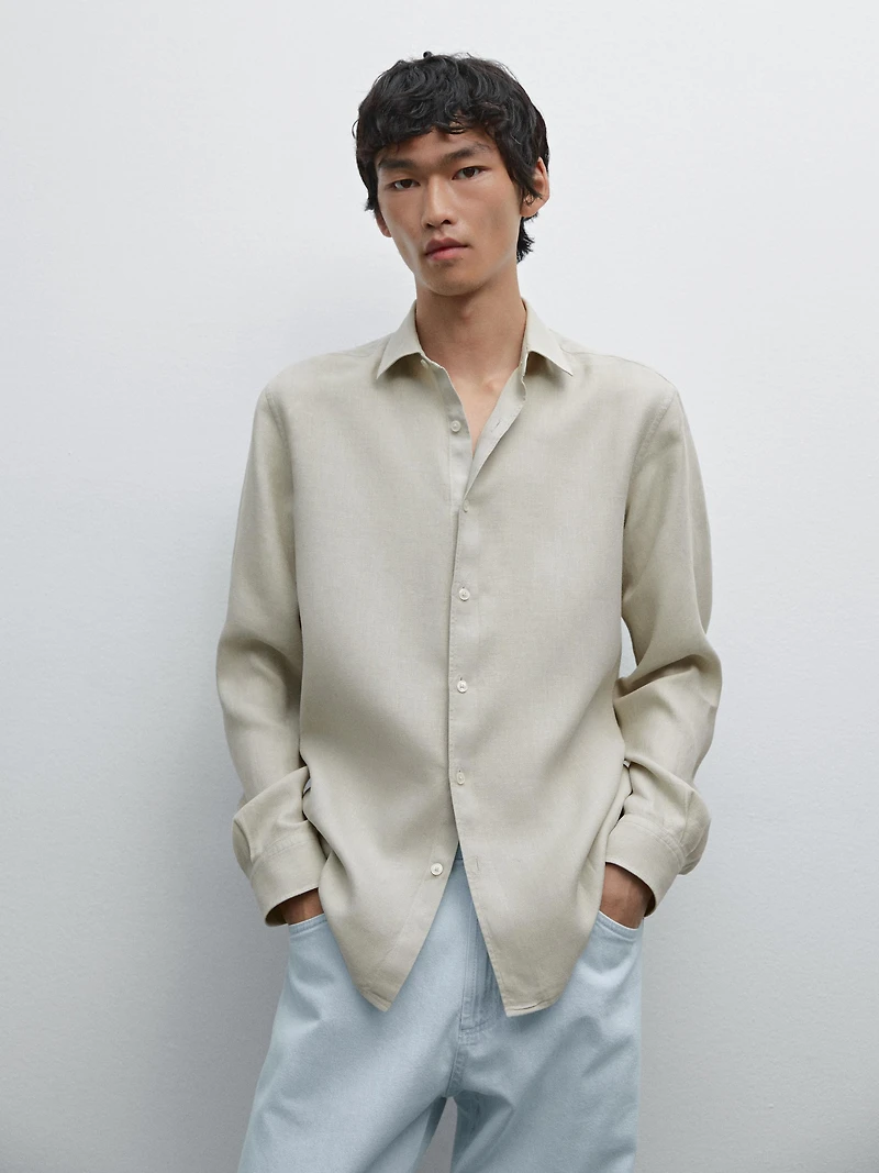 Slim fit linen blend shirt