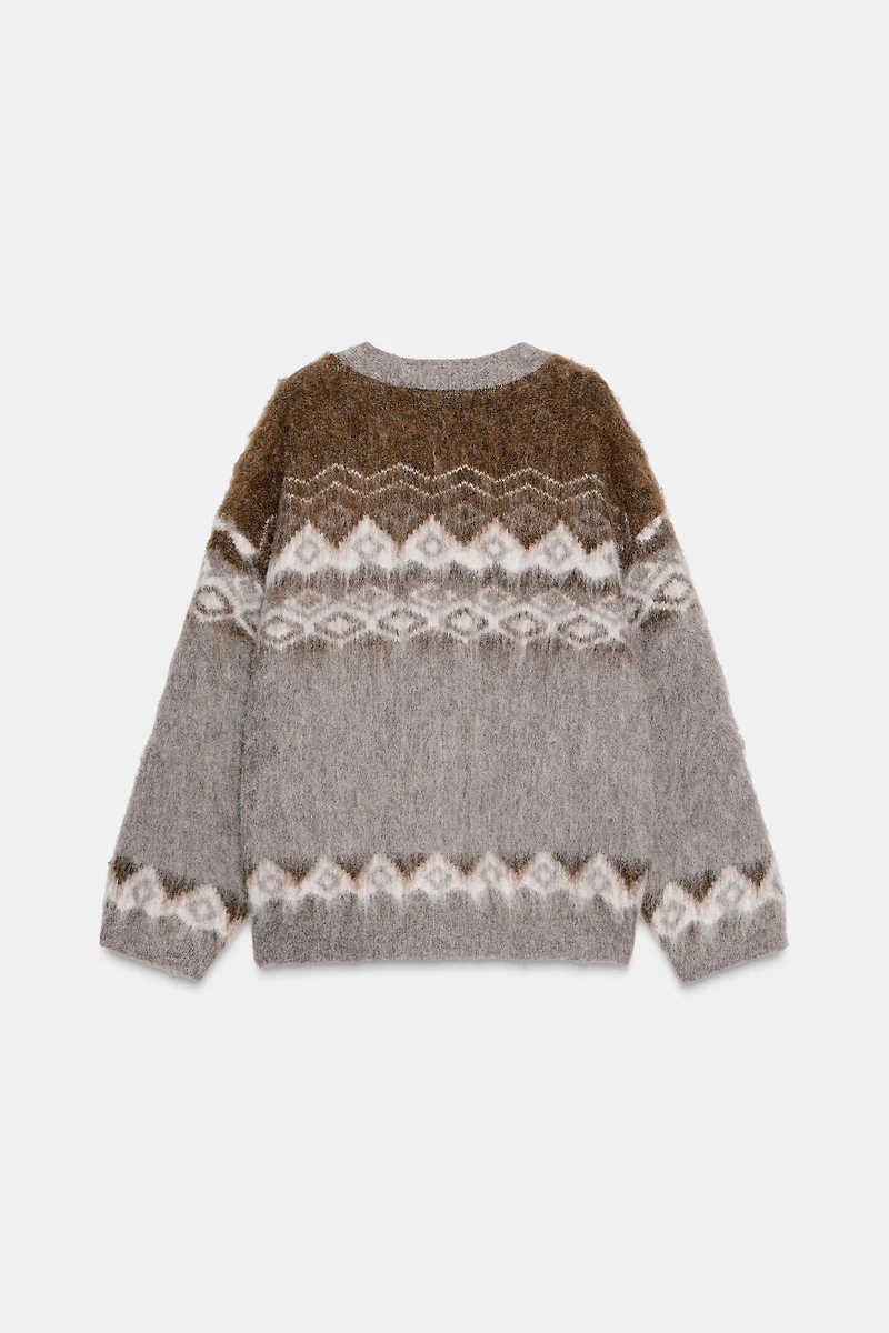 BRUSHED EFFECT JACQUARD CARDIGAN