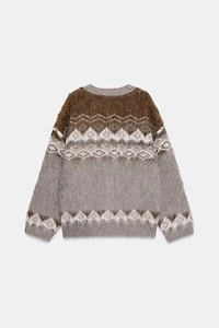 BRUSHED EFFECT JACQUARD CARDIGAN