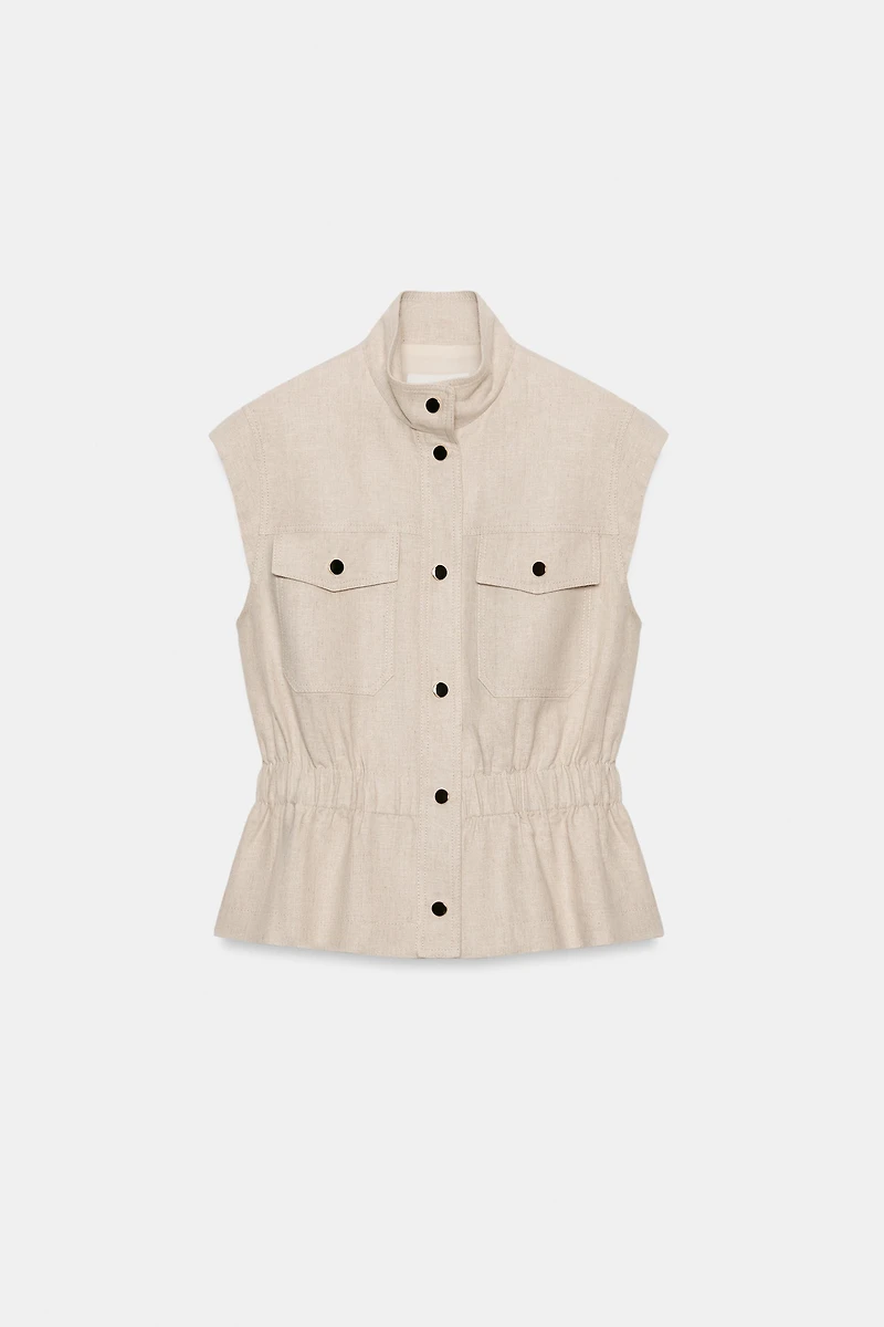LINEN BLEND POCKET VEST