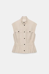 LINEN BLEND POCKET VEST