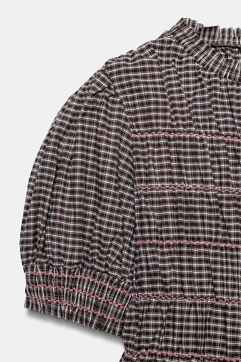 PLAID SMOCKED SHIRT
