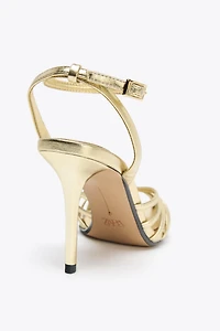 METALLIC EFFECT HEELED FISHERMAN SANDALS