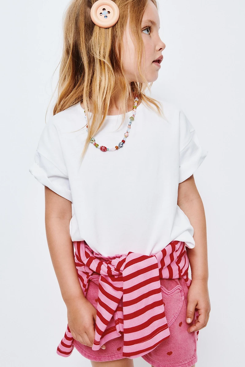 EMBROIDERED HEART PAPERBAG DENIM SHORTS