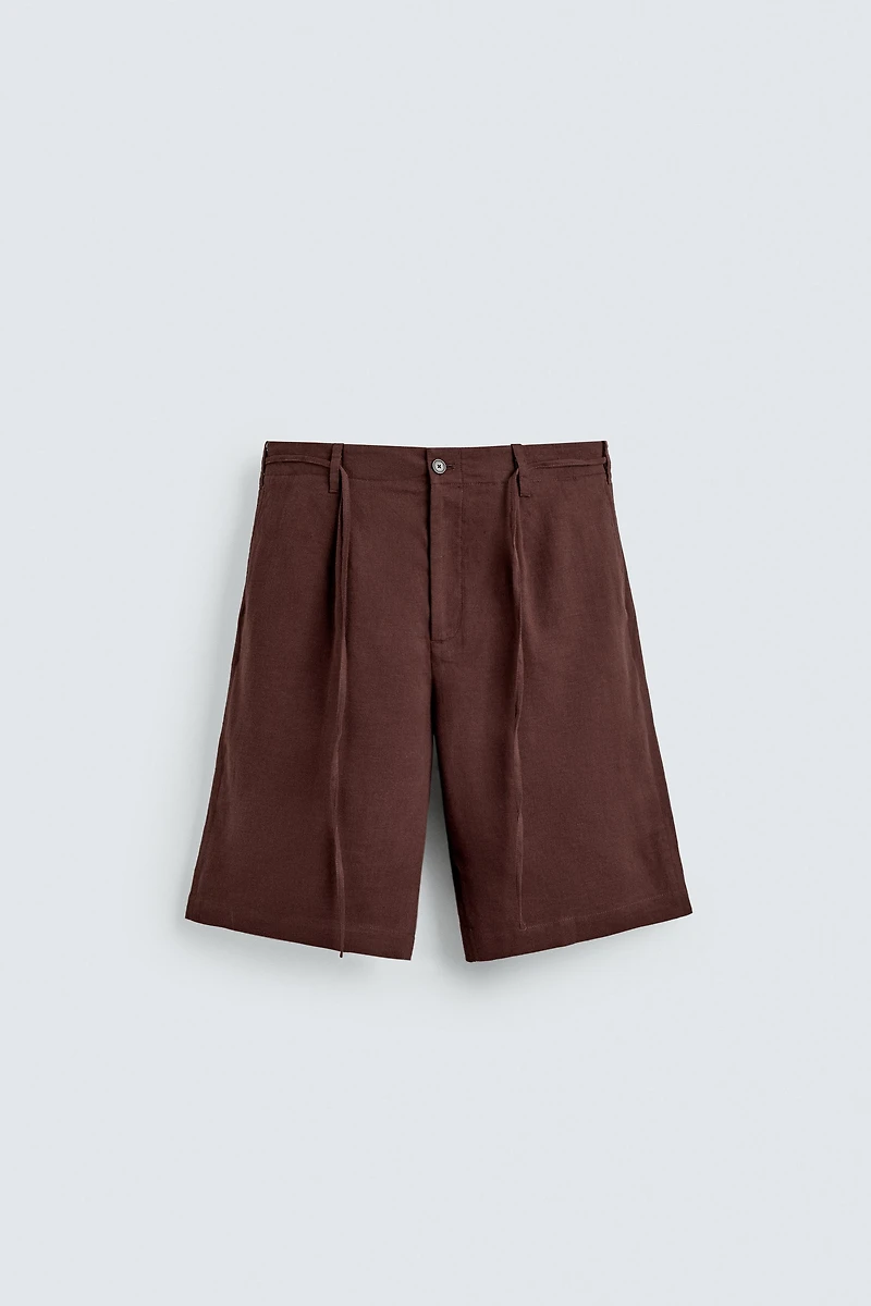 LINEN BLEND WIDE FIT SHORTS
