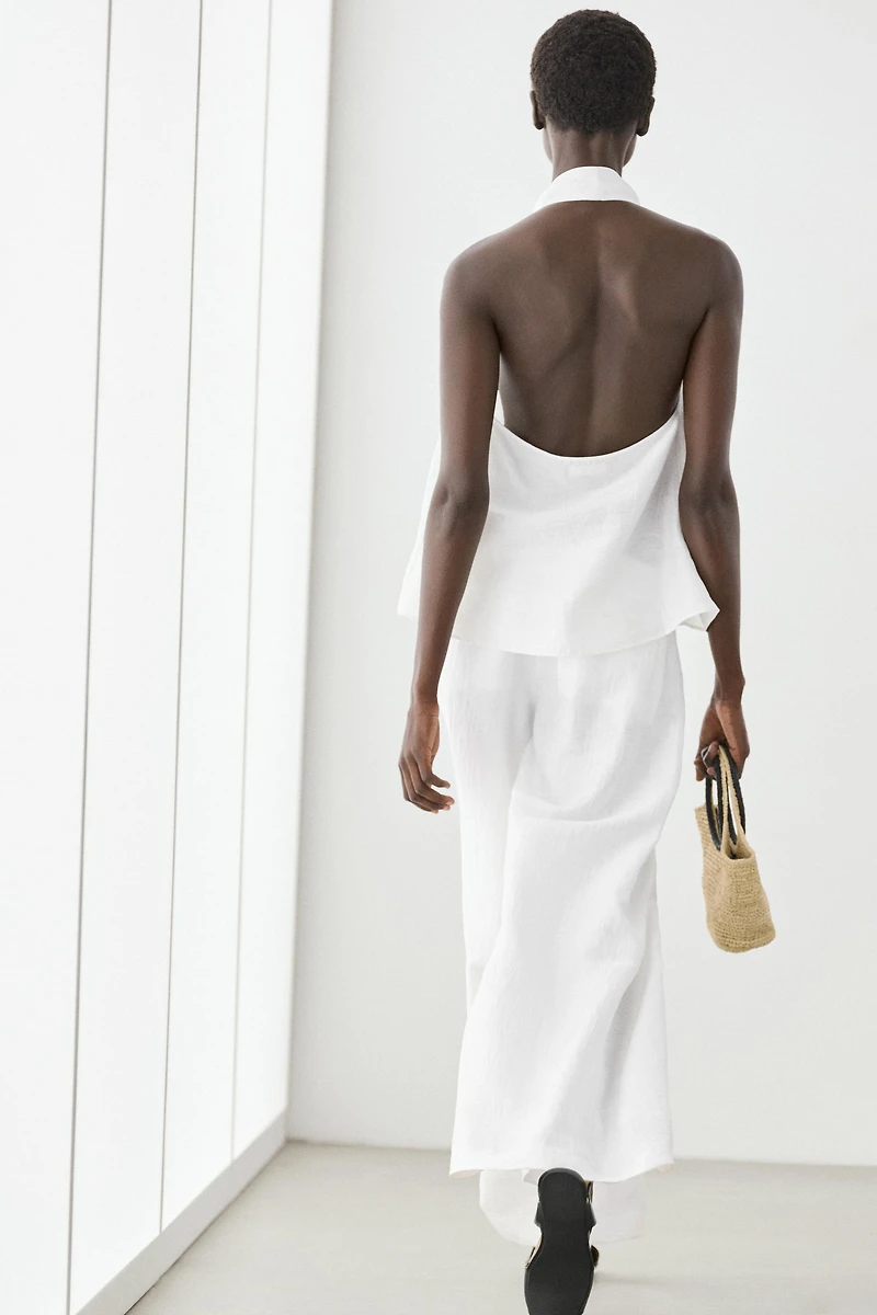 Linen blend crossover halter top