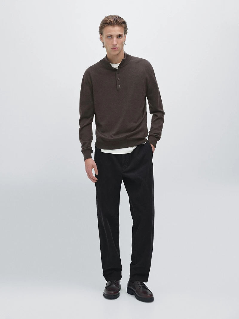 Pull à col camionneur boutonné 100 % laine