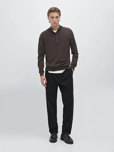 Pull à col camionneur boutonné 100 % laine