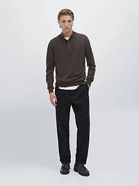 Pull à col camionneur boutonné 100 % laine