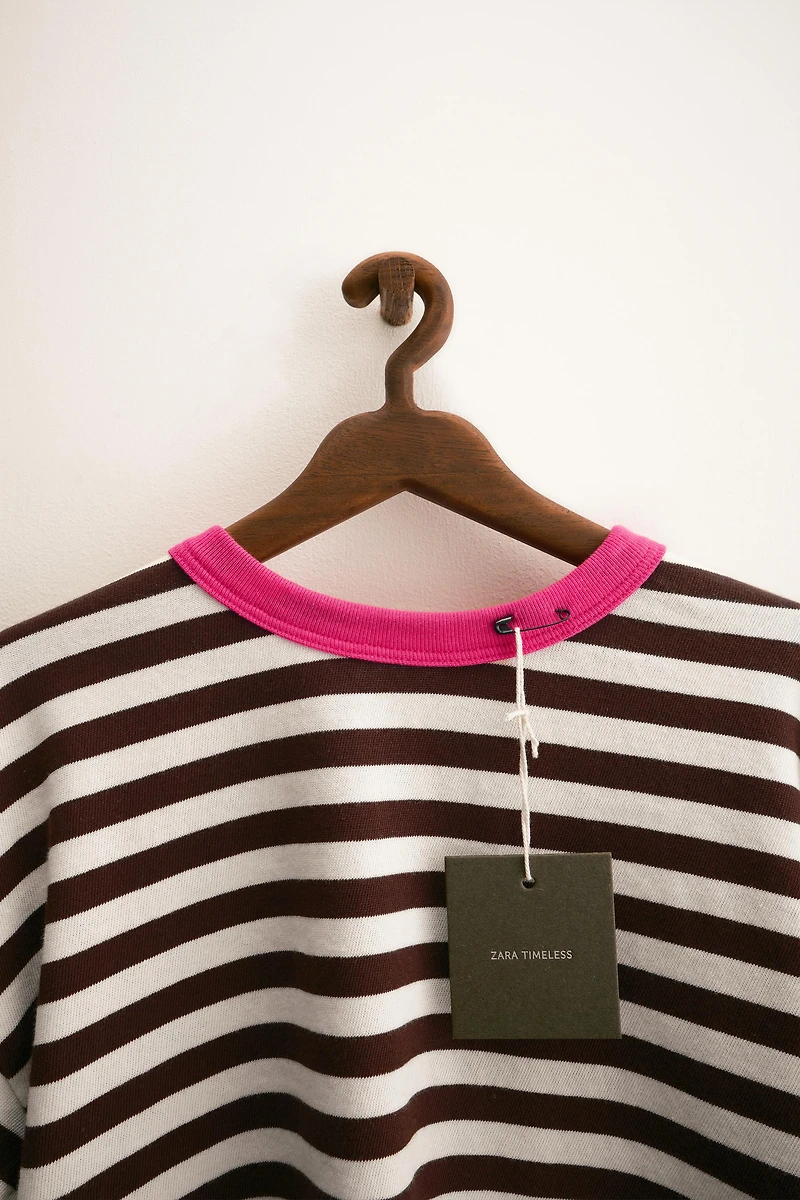 ZARA TIMELESS - STRIPED TRIM T-SHIRT