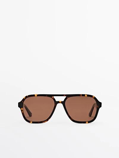 Tortoiseshell-effect aviator sunglasses