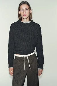 WIDE LEG DOUBLE WAISTBAND HOUNDSTOOTH PANTS