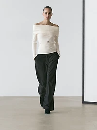 Cotton blend off-the-shoulder T-shirt