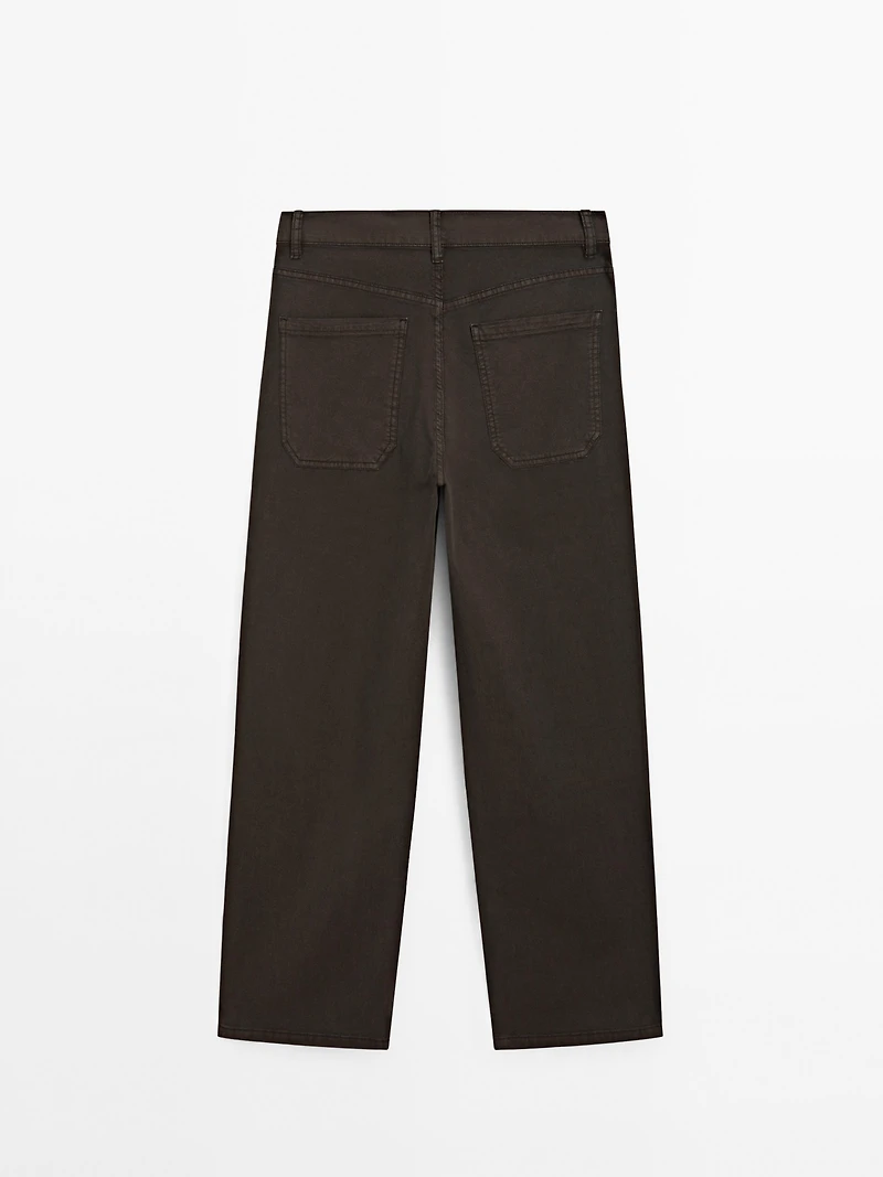Cotton blend straight-leg cropped trousers