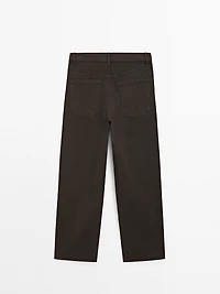Cotton blend straight-leg cropped trousers