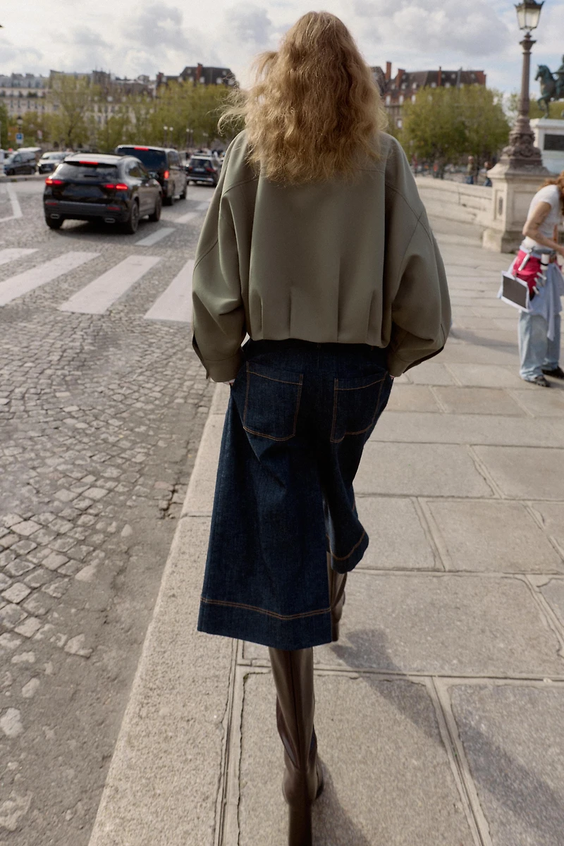 PLEATED HEM BOMBER JACKET