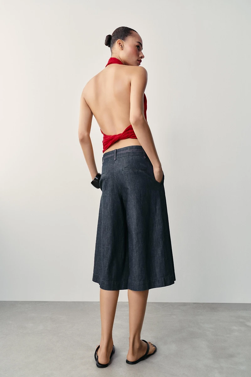 LONG SHORTS WITH CONTRAST TOPSTITCHING