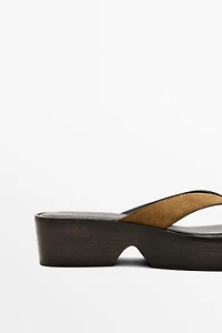 Leather wedge heel sandals