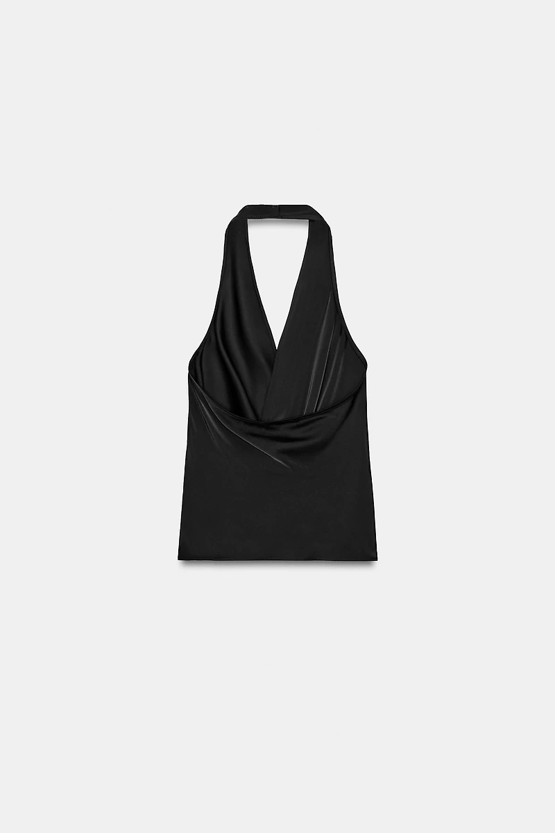 POLKA DOT SATIN EFFECT HALTER TOP