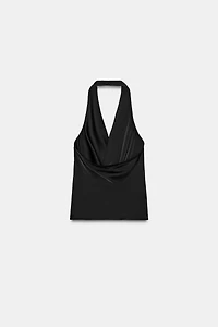 POLKA DOT SATIN EFFECT HALTER TOP